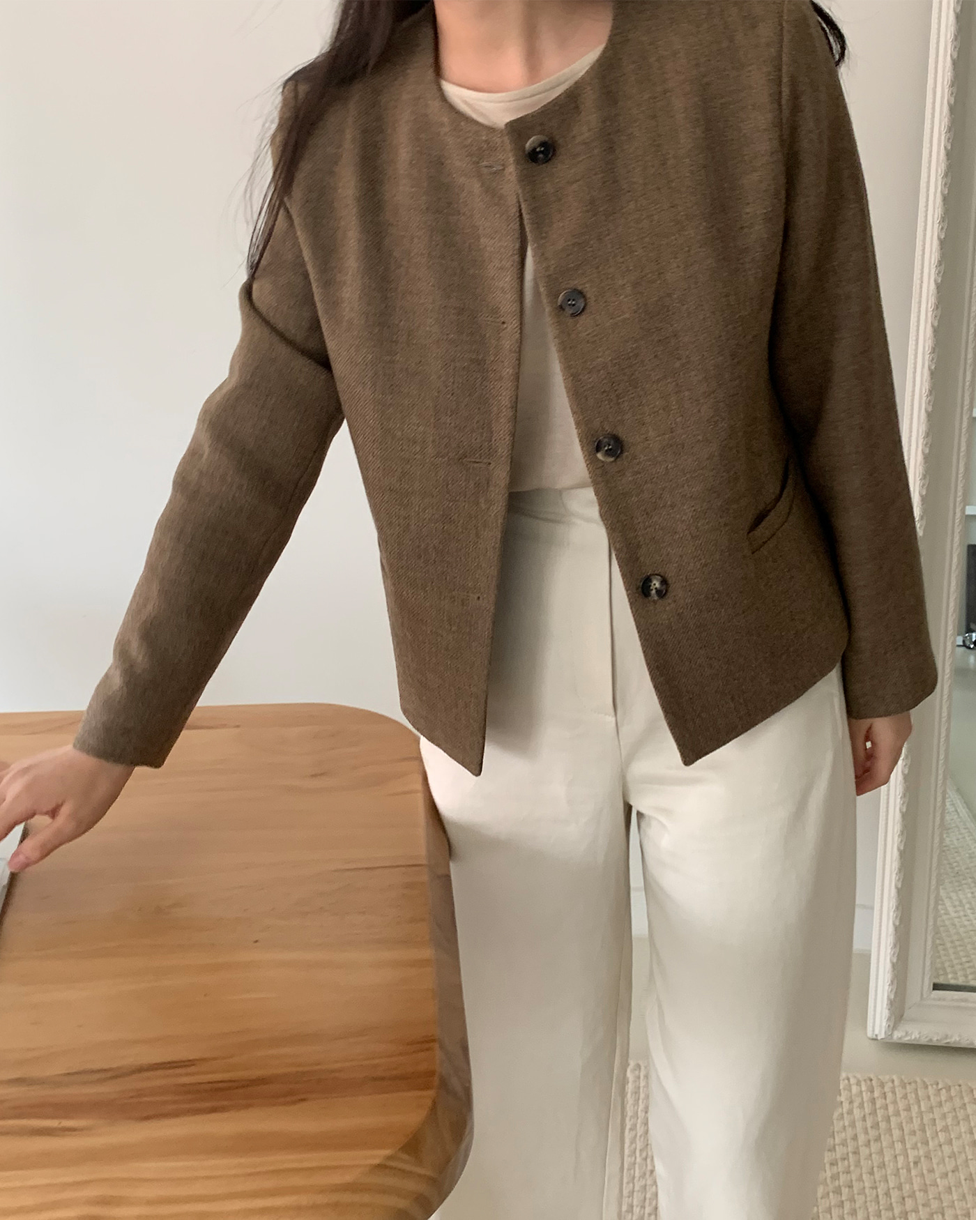 Round tweed jacket (brown)